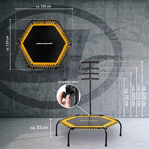 Ultrasport Cama elástica fitness, manillar estable y suspensión con cuerdas de goma para la máxima seguridad, aparato deportivo adecuado para el hogar, amarillo Ultrasport Cama elástica fitness, manillar estable y suspensión con cuerdas de goma para la máxima seguridad, aparato deportivo adecuado para el hogar, amarillo