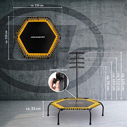 Ultrasport Cama elástica fitness, manillar estable y suspensión con cuerdas de goma para la máxima seguridad, aparato deportivo adecuado para el hogar, amarillo