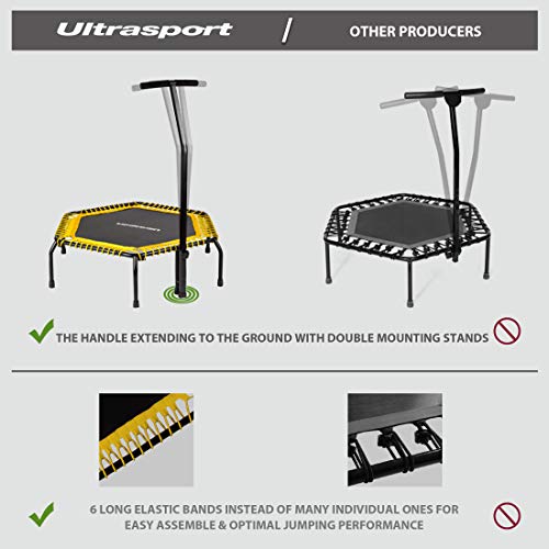 Ultrasport Cama elástica fitness, manillar estable y suspensión con cuerdas de goma para la máxima seguridad, aparato deportivo adecuado para el hogar, amarillo