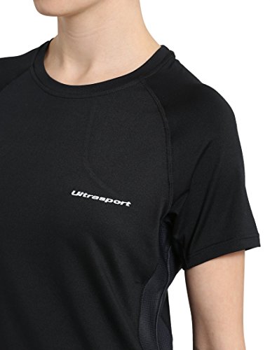 Ultrasport Jen Camiseta de Correr/de Deporte, Mujer, Negro, M
