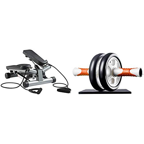 Ultrasport Máquina de Step Swing Stepper con Cintas de Entrenamiento/Aparato de Entrenamiento Stepper + AB Roller Aparato de Abdominales, práctico Aparato de Fitness para Entrenar Musculatura