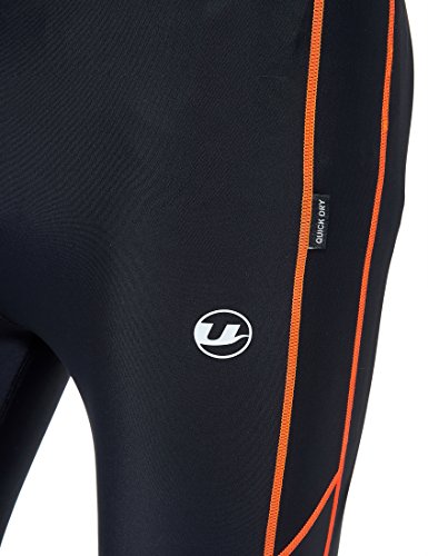 Ultrasport Pantalones de correr para hombre – pantalones de fitness 3/4 para hombre, con efecto de compresión y función de secado rápido, para fútbol, correr, marcha nórdica, ciclismo y otros deportes, Negro/Naranja neón, S