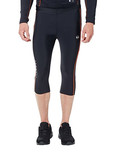 Ultrasport Pantalones de correr para hombre – pantalones de fitness 3/4 para hombre, con efecto de compresión y función de secado rápido, para fútbol, correr, marcha nórdica, ciclismo y otros deportes, Negro/Naranja neón, S