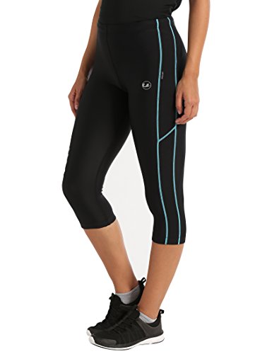 Ultrasport, Pantalones deportivos 3/4 para Mujer, Negro/Turquesa, XL