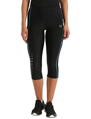 Ultrasport, Pantalones deportivos 3/4 para Mujer, Negro/Turquesa, XL