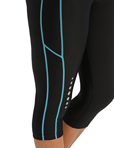 Ultrasport, Pantalones deportivos 3/4 para Mujer, Negro/Turquesa, XS