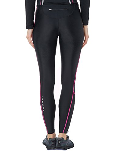 Ultrasport Pantalones largos de correr para mujer, con efecto de compresión y función de secado rápido, Negro/Rosa Neón, XS