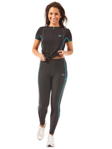 Ultrasport Pantalones largos de correr para mujer, con efecto de compresión y función de secado rápido, Negro/Turquesa, XL