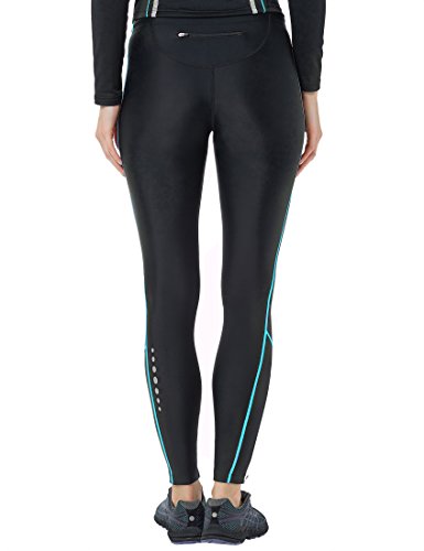 Ultrasport Pantalones largos de correr para mujer, con efecto de compresión y función de secado rápido, Negro/Turquesa, XL