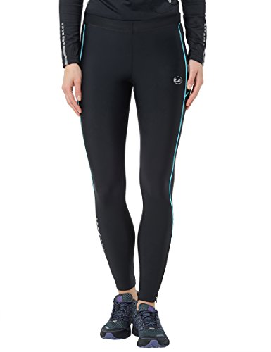 Ultrasport Pantalones largos de correr para mujer, con efecto de compresión y función de secado rápido, Negro/Turquesa, XL