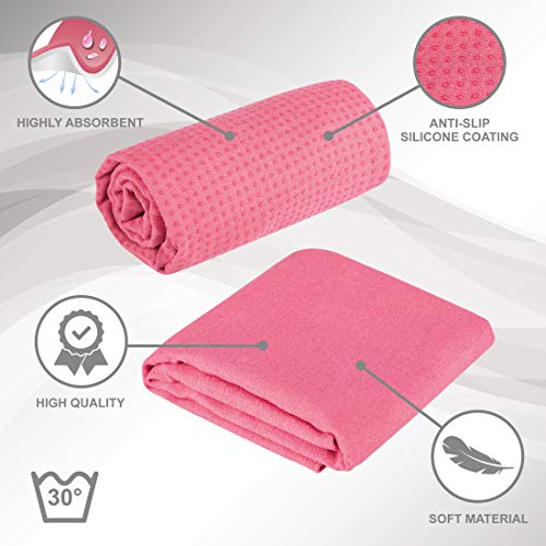 Ultrasport Toalla de Yoga Antideslizante - Toalla de Pilates de Microfibra - Toalla de Microfibra Grande con Perlas de Silicona de 180 x 60 cm, Rosa