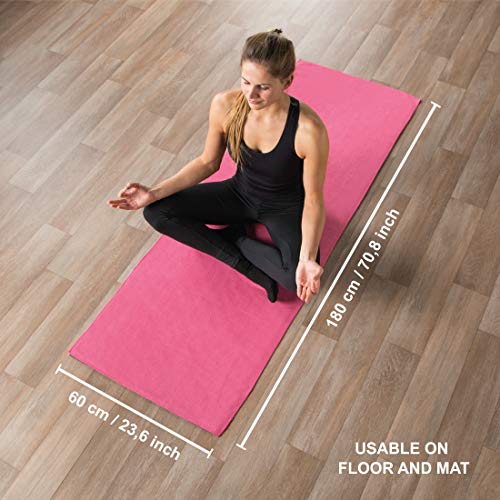 Ultrasport Toalla de Yoga Antideslizante - Toalla de Pilates de Microfibra - Toalla de Microfibra Grande con Perlas de Silicona de 180 x 60 cm, Rosa