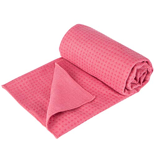 Ultrasport Toalla de Yoga Antideslizante - Toalla de Pilates de Microfibra - Toalla de Microfibra Grande con Perlas de Silicona de 180 x 60 cm, Rosa