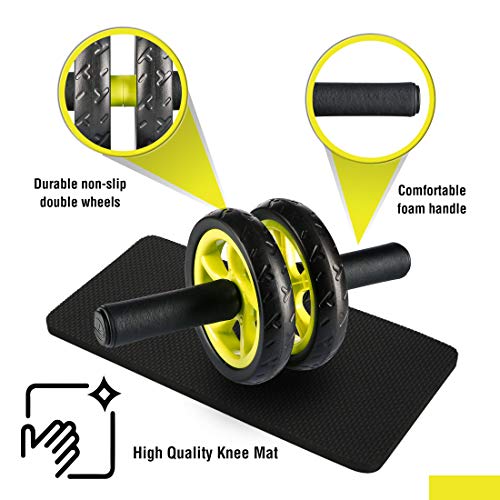 Ultrasport Wheel, Roller, AB Abdominal Aparato de Entrenamiento y Ayuda para Bajar de Peso, con Rueda Doble y Superficie de Apoyo para Las Rodillas, Unisex Adulto, Amarillo, OS