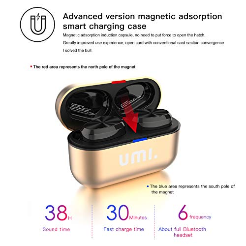 Umi. by Amazon Auriculares de botón inalámbricos (TWS) W5s con Bluetooth 5.0 y certificación IPX7 compatibles con iPhone Samsung Huawei y Estuche metálico con Base de Carga (Dorado) Umi. by Amazon Auriculares de botón inalámbricos (TWS) W5s con Bluetooth 5.0 y certificación IPX7 compatibles con iPhone Samsung Huawei y Estuche metálico con Base de Carga (Dorado)