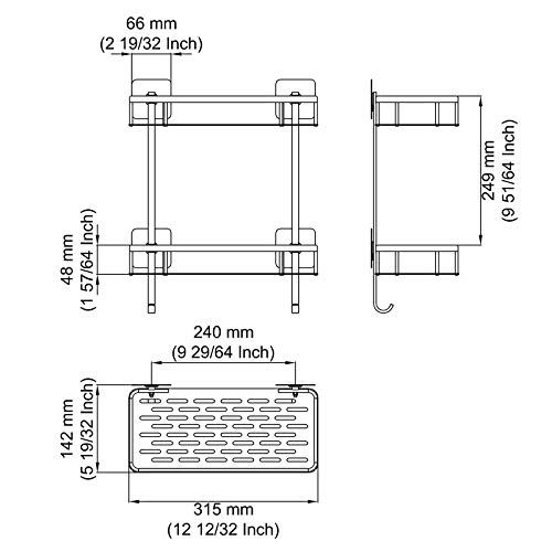 Umi. por Amazon Estantes para Ducha Entramado de baño Aluminio Espacial Perforado Gancho para Colgar Organizador de Ducha Estante para el baño de dos Niveles de Montaje sin Taladro, A4028BDF