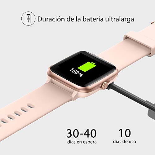 UMIDIGI Uwatch3 Smartwatch Mujer Reloj Inteligent 5ATM Impermeable Smartwatch con Cronómetro Pulsera Actividad para Deporte de Fitness con Podómetro para Niños iOS y Android (Rosa)