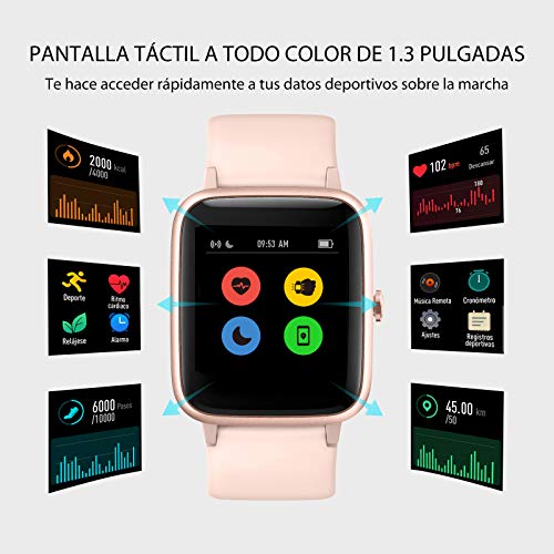 UMIDIGI Uwatch3 Smartwatch Mujer Reloj Inteligent 5ATM Impermeable Smartwatch con Cronómetro Pulsera Actividad para Deporte de Fitness con Podómetro para Niños iOS y Android (Rosa)