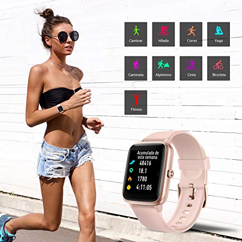 UMIDIGI Uwatch3 Smartwatch Mujer Reloj Inteligent 5ATM Impermeable Smartwatch con Cronómetro Pulsera Actividad para Deporte de Fitness con Podómetro para Niños iOS y Android (Rosa)