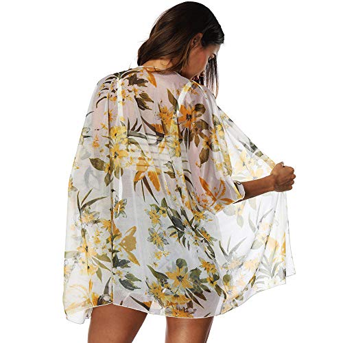 UMIPUBO Camisolas Playa Mujer 3/4 Sleeve Boho Ropa de Baño Transparente Camisolas Pareos Florales Bikini Raje de Baño Cover Up