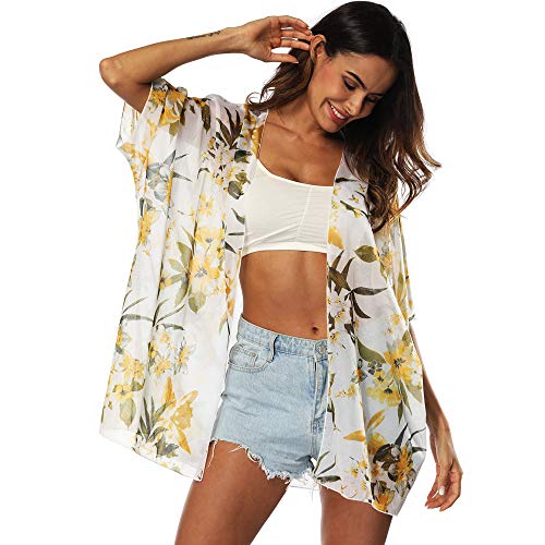 UMIPUBO Camisolas Playa Mujer 3/4 Sleeve Boho Ropa de Baño Transparente Camisolas Pareos Florales Bikini Raje de Baño Cover Up