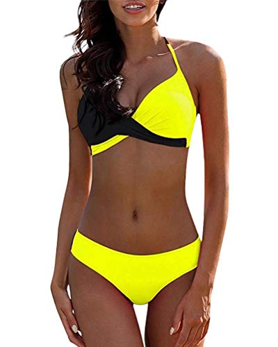 UMIPUBO Mujer Bikini Traje de Baño con Cuello en V Bikinis Sujetador Dos Piezas Push-up Sexy Ropa de Playa Falda de Playa Tops y Braguitas