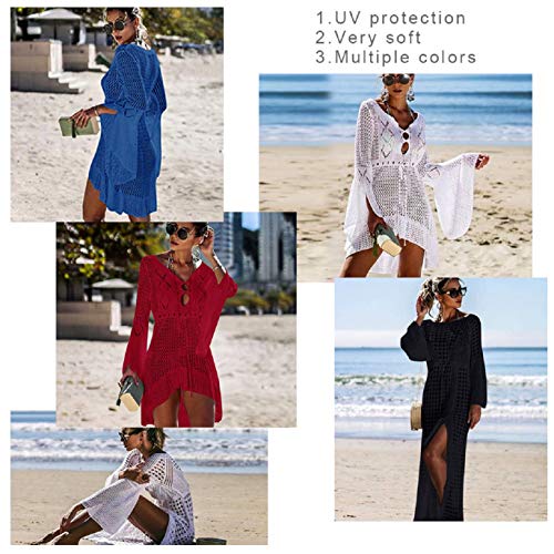 UMIPUBO Vestido de Playa Mujer Suelto Pareos Playa V-Cuello Camisolas y Pareos Ganchillo Vendaje Bikini Traje de Baño Cover up Tunica Talla Grande