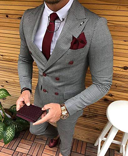 UMISS Hombre Traje a Cuadros Conjunto clásico de 2 Piezas con Chaqueta Cruzada y Pantalones UMISS Hombre Traje a Cuadros Conjunto clásico de 2 Piezas con Chaqueta Cruzada y Pantalones