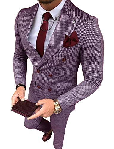 UMISS Hombre Traje a Cuadros Conjunto clásico de 2 Piezas con Chaqueta Cruzada y Pantalones UMISS Hombre Traje a Cuadros Conjunto clásico de 2 Piezas con Chaqueta Cruzada y Pantalones