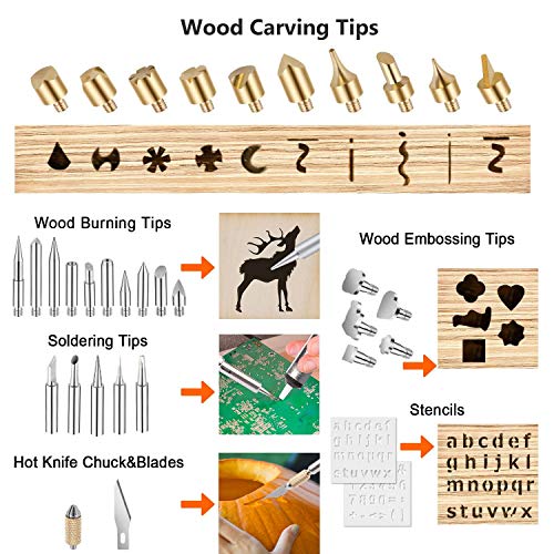 Umitive 92Pcs Kit Pirograbador de Madera con Pantalla LCD,Cable de alimentación con interruptor, 180°C- 480°C Temperatura Regulable, 80W Kit Pirograbador Profesional para Madera, Grabado, Soldadura