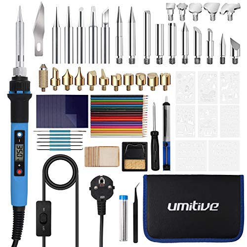Umitive 92Pcs Kit Pirograbador de Madera con Pantalla LCD,Cable de alimentación con interruptor, 180°C- 480°C Temperatura Regulable, 80W Kit Pirograbador Profesional para Madera, Grabado, Soldadura Umitive 92Pcs Kit Pirograbador de Madera con Pantalla LCD,Cable de alimentación con interruptor, 180°C- 480°C Temperatura Regulable, 80W Kit Pirograbador Profesional para Madera, Grabado, Soldadura
