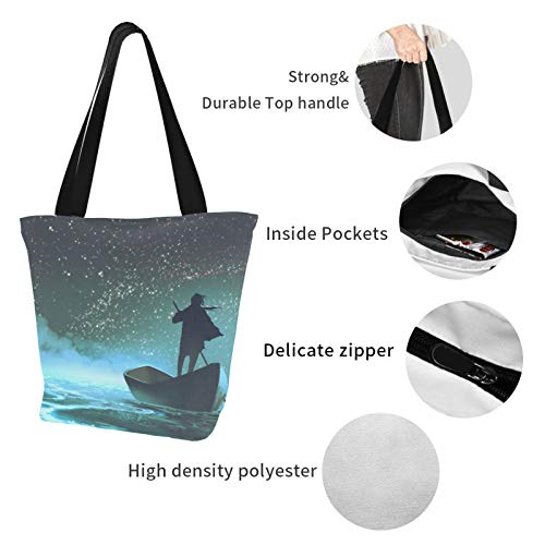 Un hombre remando un bote 11 × 7 × 13 pulgadas, lavable a máquina, resistente, bolso de mano de poliéster para mujeres, plegable, reutilizable, reutilizable, para compras Un hombre remando un bote 11 × 7 × 13 pulgadas, lavable a máquina, resistente, bolso de mano de poliéster para mujeres, plegable, reutilizable, reutilizable, para compras