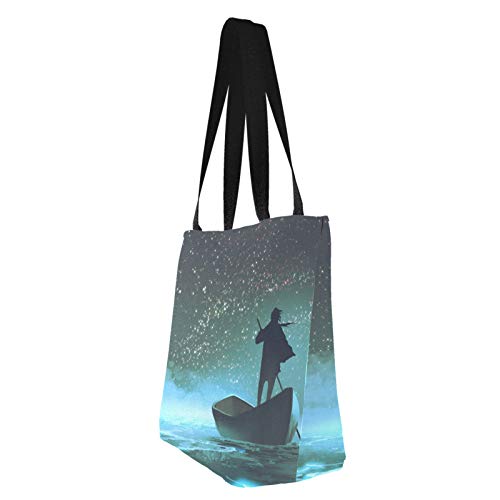 Un hombre remando un bote 11 × 7 × 13 pulgadas, lavable a máquina, resistente, bolso de mano de poliéster para mujeres, plegable, reutilizable, reutilizable, para compras Un hombre remando un bote 11 × 7 × 13 pulgadas, lavable a máquina, resistente, bolso de mano de poliéster para mujeres, plegable, reutilizable, reutilizable, para compras