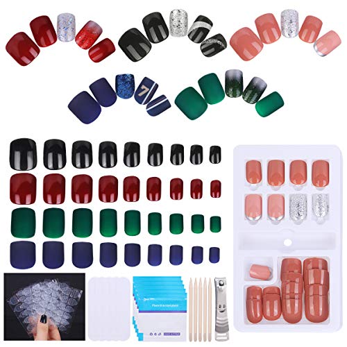 Uñas Postizas, 150 Piezas Uñas Postizas Cuadradas Cortas Uñas Acrílicas de Cubierta Completa Uñas Postizas de Gel Mate Uñas Postizas Cortas de Presión para Mujeres Chicas Decoración de Uñas