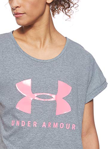Under Armour Graphic Sportstyle Fashion SSC Camiseta, Mujer, Gris (Pitch Gray Light Heather/Mojo Pink 012), S