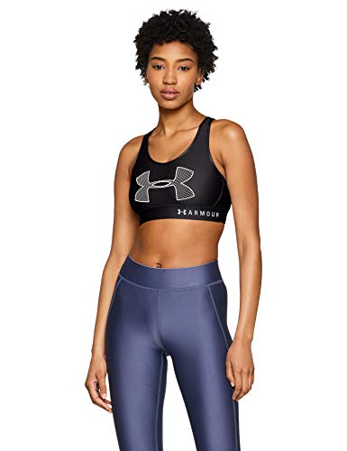 Under Armour Mid Graphic - Sujetador Deportivo para Mujer, Mujer, Sujetador Deportivo, 1317110-001, Negro/Blanco, S