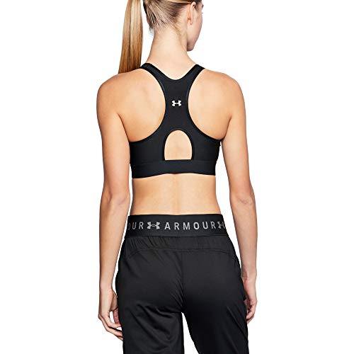 Under Armour Mid Keyhole Sujetador para Mujer Deportivo, Ropa de Mujer Deportiva de compresión, cómodo Sujetador de sujeción de Secado rápido, Black/Black/Metallic Silver (001), LG