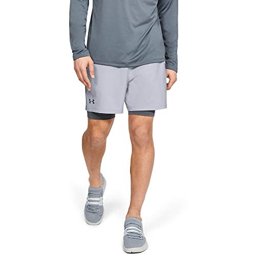 Under Armour Qualifier 2-In-1 Pantalones Cortos, Hombre, Gris, MD