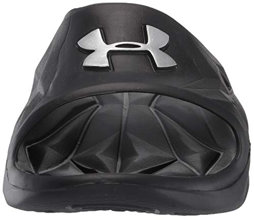 Under Armour Slides UA Locker III Chanclas de hombre, zapatos para playa de secado rápido, chanclas con correa ideales para el vestuario y la piscina, Black/Metallic Silver (001), 11