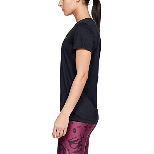Under Armour Tech Short Sleeve V-Solid Camiseta, Mujer, (Black/Metallic Silver (002), S Under Armour Tech Short Sleeve V-Solid Camiseta, Mujer, (Black/Metallic Silver (002), S