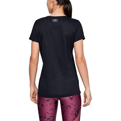 Under Armour Tech Short Sleeve V-Solid Camiseta, Mujer, (Black/Metallic Silver (002), S Under Armour Tech Short Sleeve V-Solid Camiseta, Mujer, (Black/Metallic Silver (002), S
