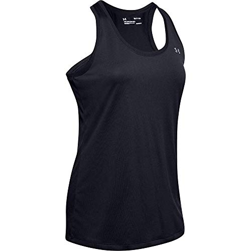 Under Armour Tech Tank - Solid Camiseta Para Correr, Camiseta Ancha Para Mujer Mujer Negro (Black/Metallic Silver 001) XS Under Armour Tech Tank - Solid Camiseta Para Correr, Camiseta Ancha Para Mujer Mujer Negro (Black/Metallic Silver 001) XS