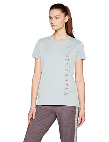 Under Armour Vertical WM Graphic Classic Crew Camiseta, Mujer, Gris (Mod Gray Light Heather/Orange Dream 011), S