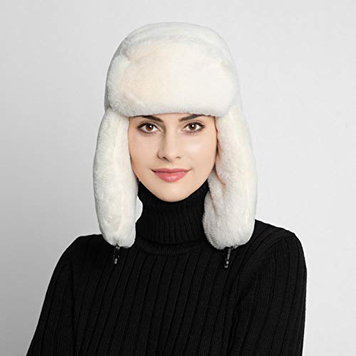 Unexceptionable-Bomber Hats Gorros de Aviador Sombrero de Invierno Ruso para Mujer Sombreros de Bombardero Ushanka para Hombres Aviador Al Aire Libre Orejeras Cap Faux Rabbit   Trapper Caps @ White