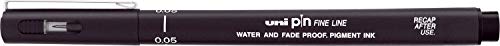 Uni - tiralíneas de punta fina (0,05 mm) resistente al agua y a las manchas, bolígrafo de punta fina; color negro.