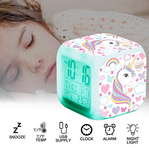 Unicornio Relojes de alarma digitales para niñas, LED de noche que brilla intensamente Reloj LCD con luz para niños Despertar Reloj de cabecera Regalos de cumpleaños para niños Mujeres Dormitorio (7) Unicornio Relojes de alarma digitales para niñas, LED de noche que brilla intensamente Reloj LCD con luz para niños Despertar Reloj de cabecera Regalos de cumpleaños para niños Mujeres Dormitorio (7)