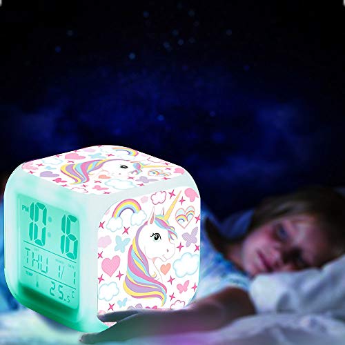 Unicornio Relojes de alarma digitales para niñas, LED de noche que brilla intensamente Reloj LCD con luz para niños Despertar Reloj de cabecera Regalos de cumpleaños para niños Mujeres Dormitorio (7) Unicornio Relojes de alarma digitales para niñas, LED de noche que brilla intensamente Reloj LCD con luz para niños Despertar Reloj de cabecera Regalos de cumpleaños para niños Mujeres Dormitorio (7)
