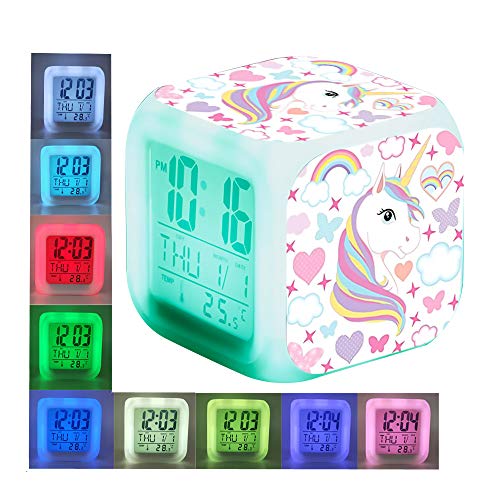 Unicornio Relojes de alarma digitales para niñas, LED de noche que brilla intensamente Reloj LCD con luz para niños Despertar Reloj de cabecera Regalos de cumpleaños para niños Mujeres Dormitorio (7) Unicornio Relojes de alarma digitales para niñas, LED de noche que brilla intensamente Reloj LCD con luz para niños Despertar Reloj de cabecera Regalos de cumpleaños para niños Mujeres Dormitorio (7)