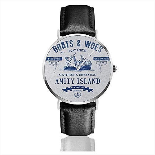 Unisex Business Casual Jaws Barcos y aflicciones Alquiler de Barcos Relojes Reloj de Cuero de Cuarzo