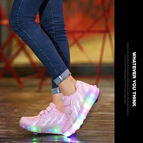 Unisex Niños Patines De Ruedas LED Zapatos Con Ruedas Iluminados Zapatillas De Patinaje En Línea Luminosas Zapatillas De Gimnasia Al Aire Libre Patineta Técnica Para Niños Niñas,Rosado,32